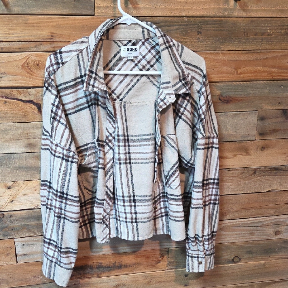 Ci Sono Beige and Brown Plaid Crop Top